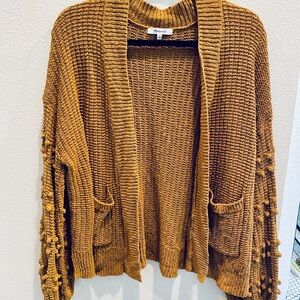 Madewell Mustard Knit Pom-Pom Sleeve Open Cardigan